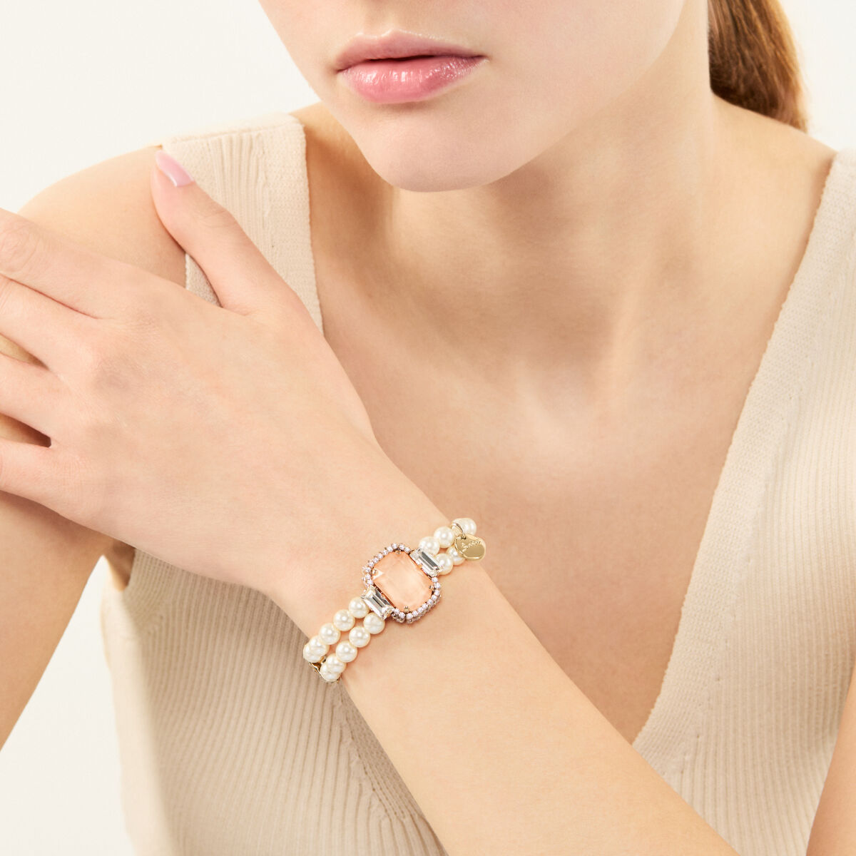 Bracciale Elastico A Due Fili Faville Cipria