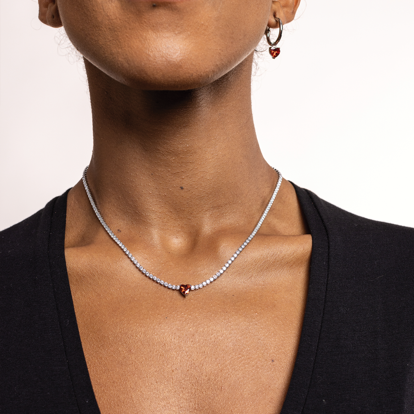 Collana tennis con cristallo cuore rosso