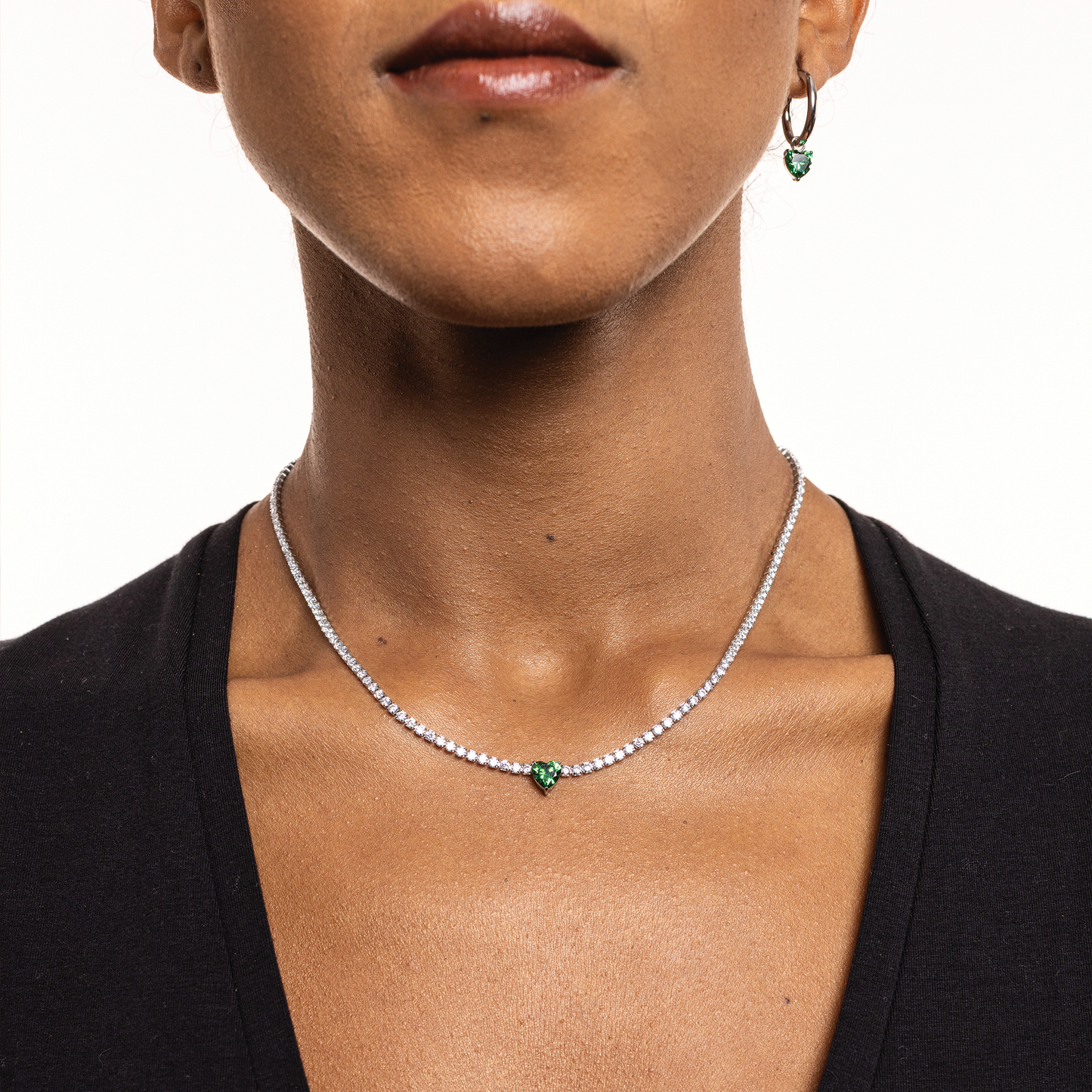 Collana tennis con cristallo cuore verde