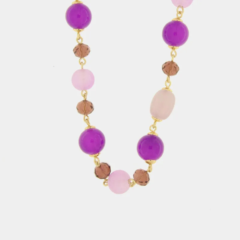 Collana in Metallo con perle viola e cristalli