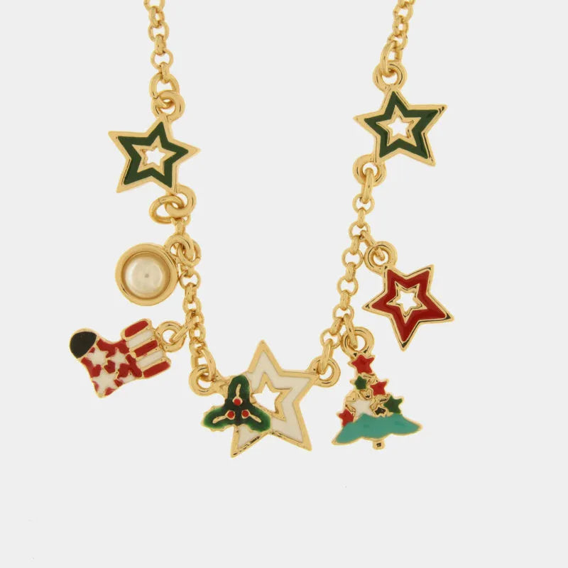 Collana in Metallo stelle colorate, albero di Natale e calza