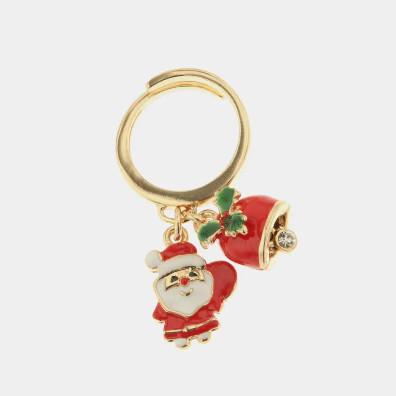 Anello in Metallo con pendente a forma di babbo natale e campanella portafortuna natalizia