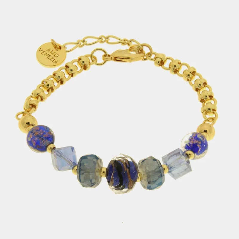 Bracciale in Metallo cristalli di Murano blu