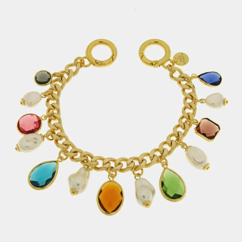 Accessorio borsa in Metallo catena con cristalli colorati e perle