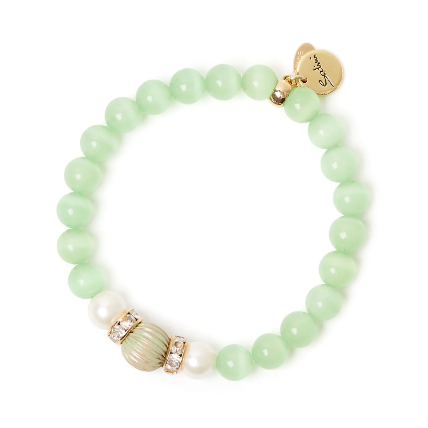 Bracciale elastico sfere, anellini di strass e perle Tarocchi - Verde