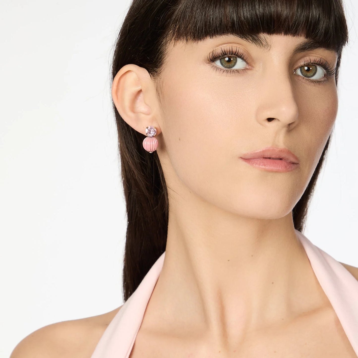 Orecchini cristallo e sfera rigata Tarocchi - Rosa