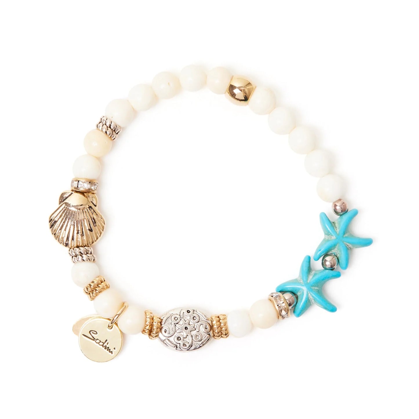 Bracciale elastico boule, elementi marini e charm Maresia - Multicolor