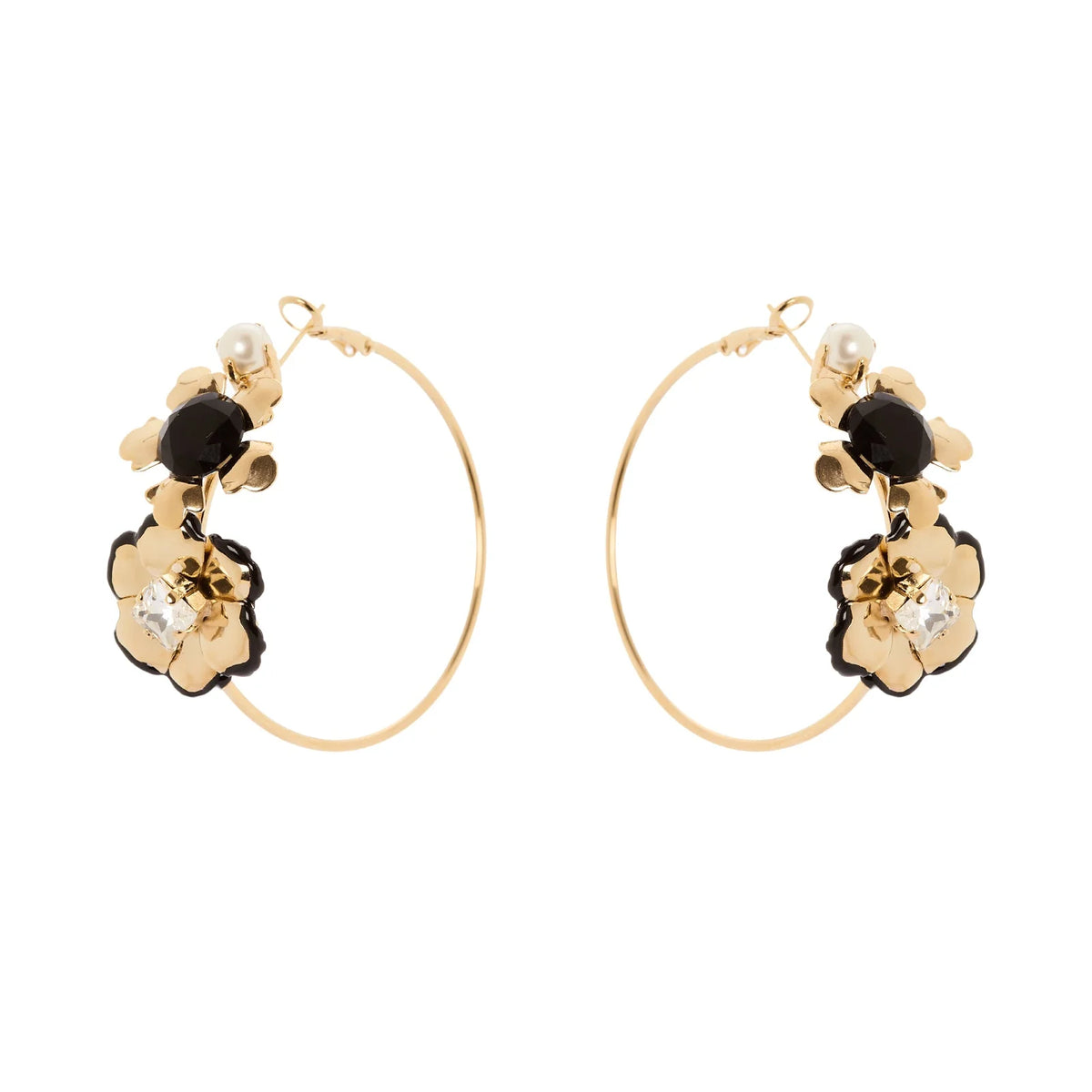 Orecchini cerchio due fiori La Dame - Oro