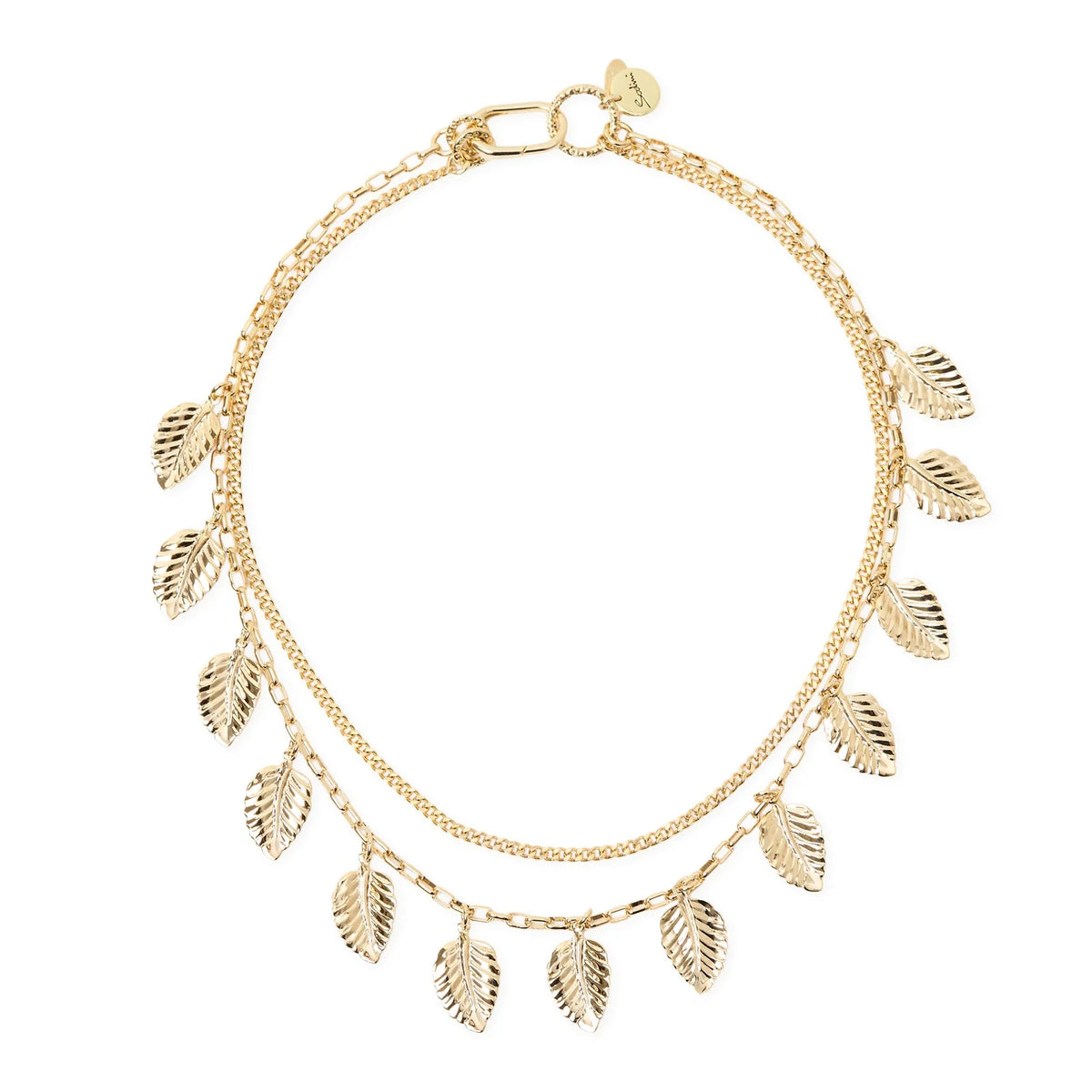 Collana corta due catene e foglie Daphne - Oro
