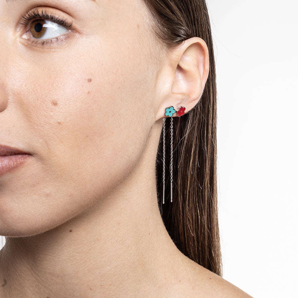 Orecchino Singolo Saliscendi Fiore Rosso