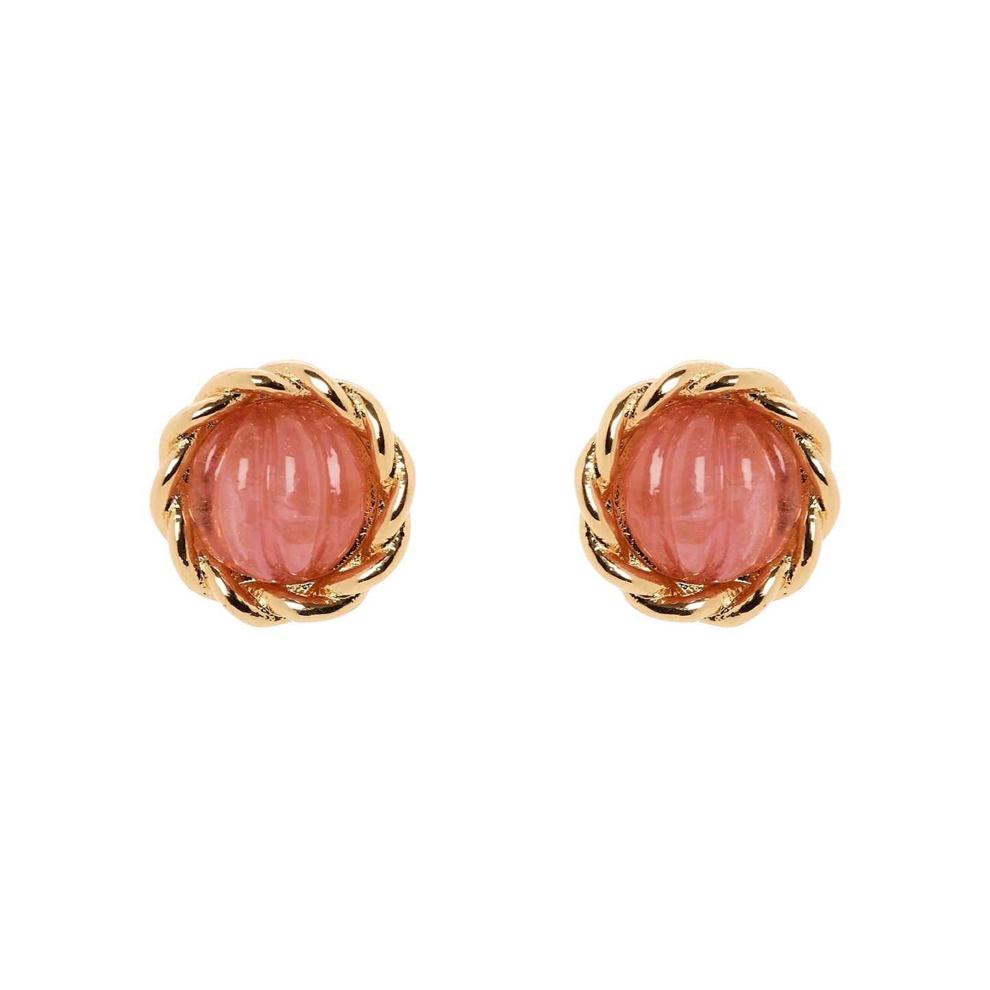 Orecchini mini bottone cabochon rigato Belle Epoque - Rosa