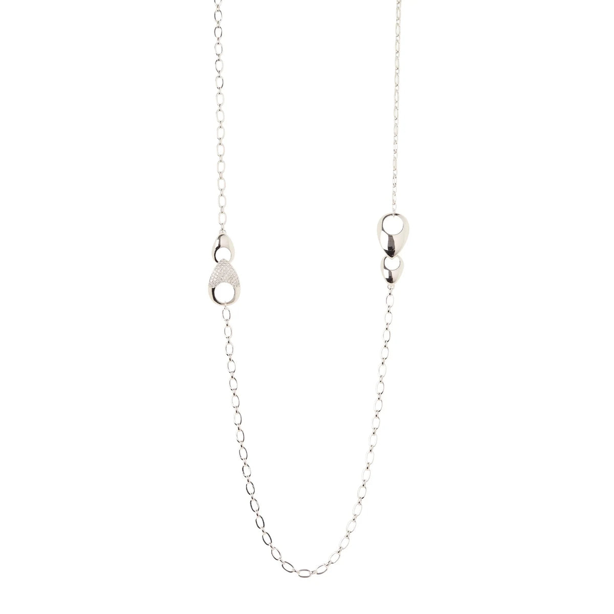 Collana lunga maglie lunghe e gocce Deva - Argento