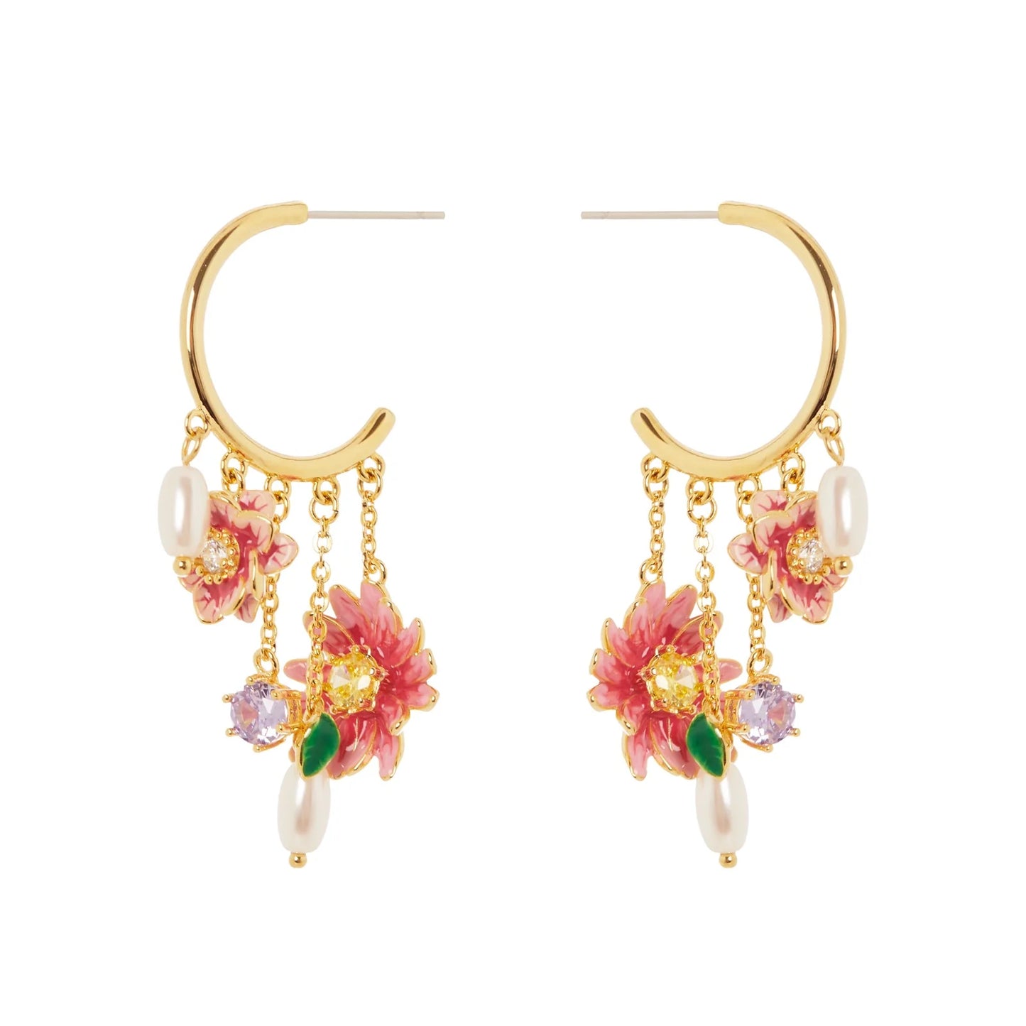 Orecchini cerchio catenelle pendenti Hanami - Multicolor