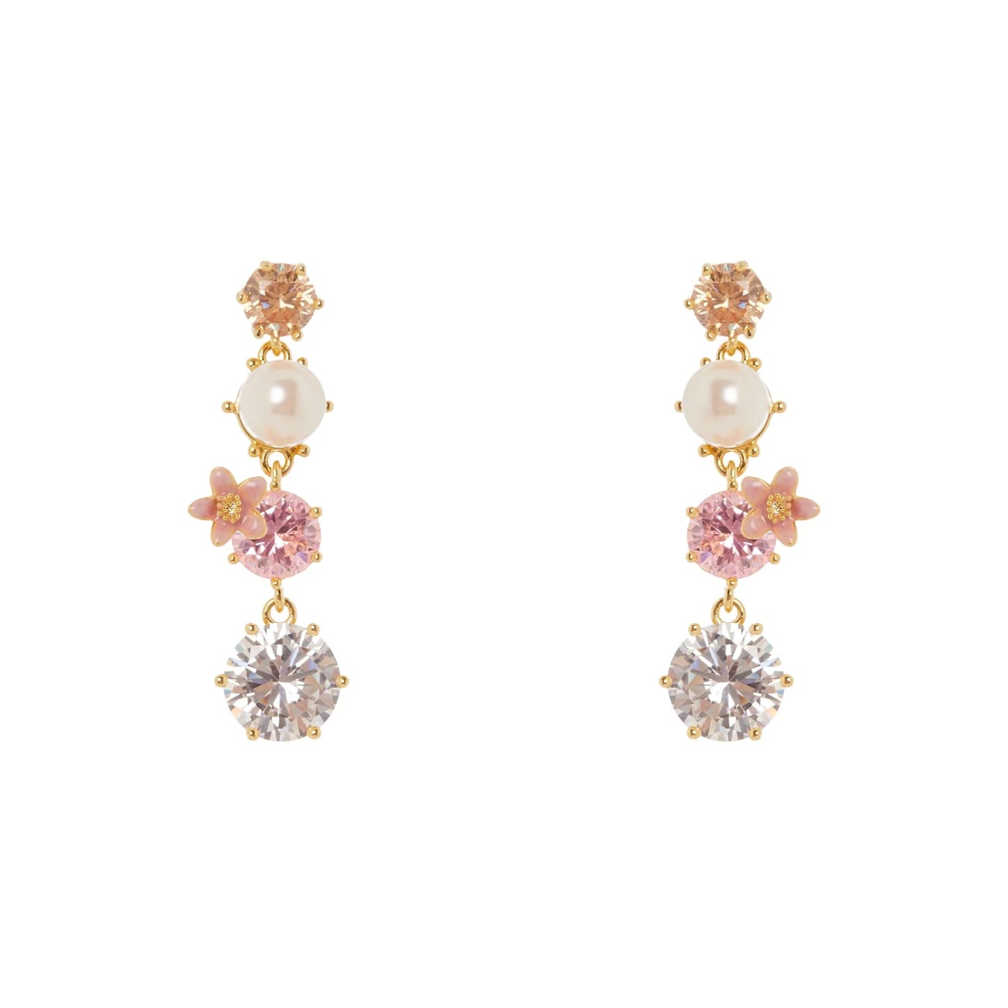 Orecchini cristalli, perla e fiorellino Hanami - Multicolor