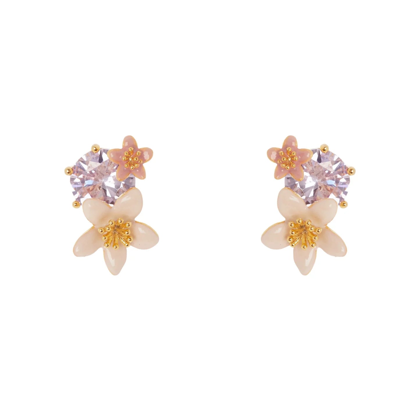 Orecchini cristallo e due fiori Hanami - Rosa