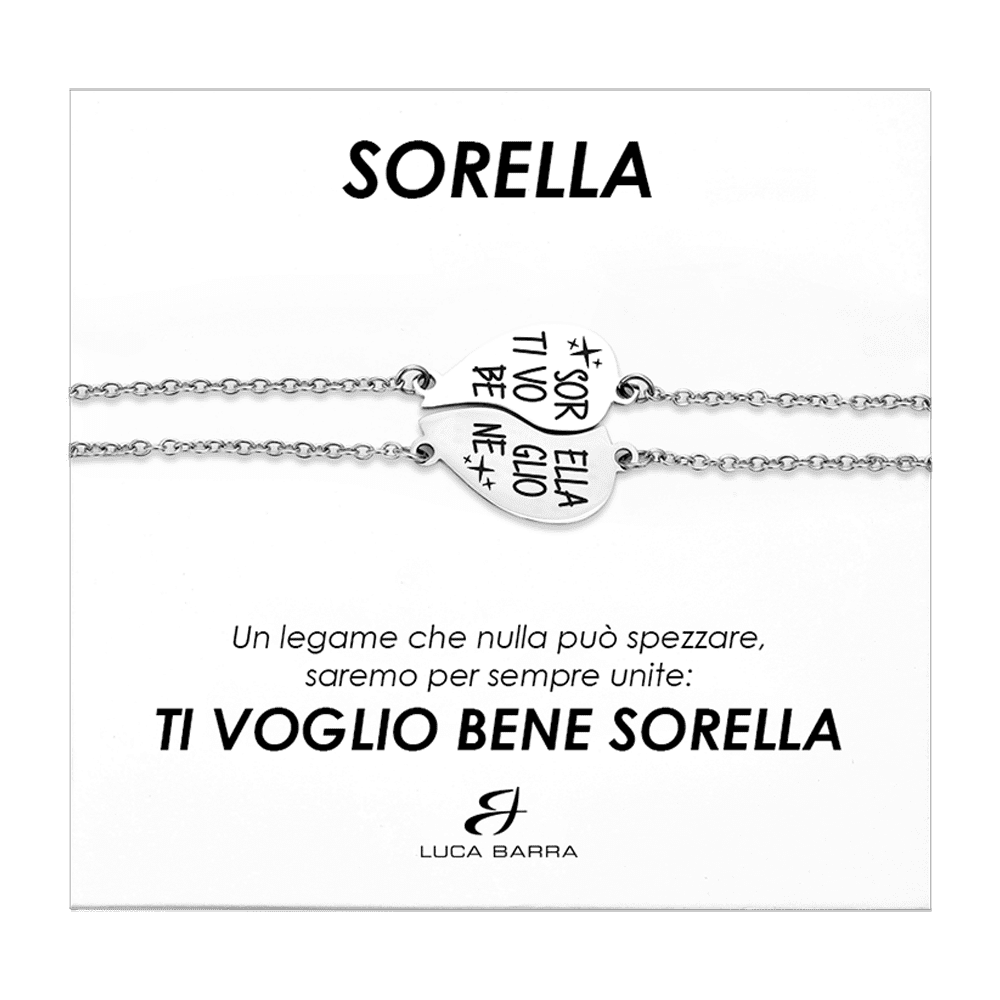 Bracciale Acciaio Cuore Sorella con Strass, Linea Basic Donna