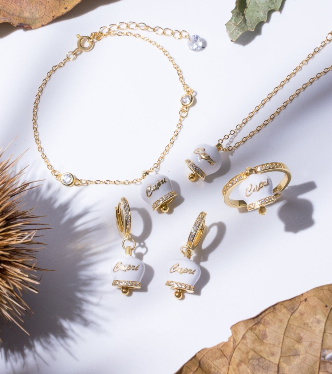 Orecchini in Argento 925 con campanella bianca Capri e zirconi