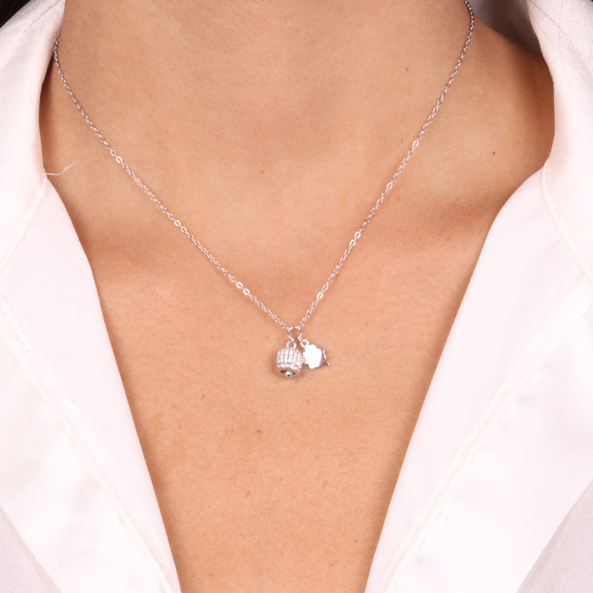 Collana in Argento 925 campanella portafortuna con quadrifoglio