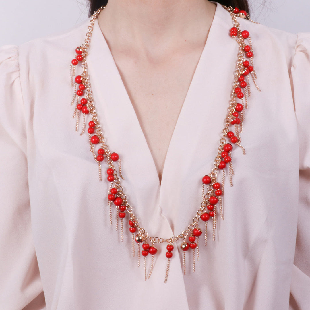 Collana con corallo e catenine a frangia Amovenezia
