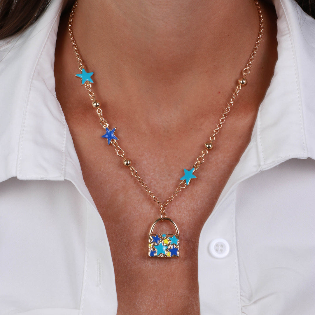 Collana in Metallo con borsetta impreziosita da stelle blu Amocapri