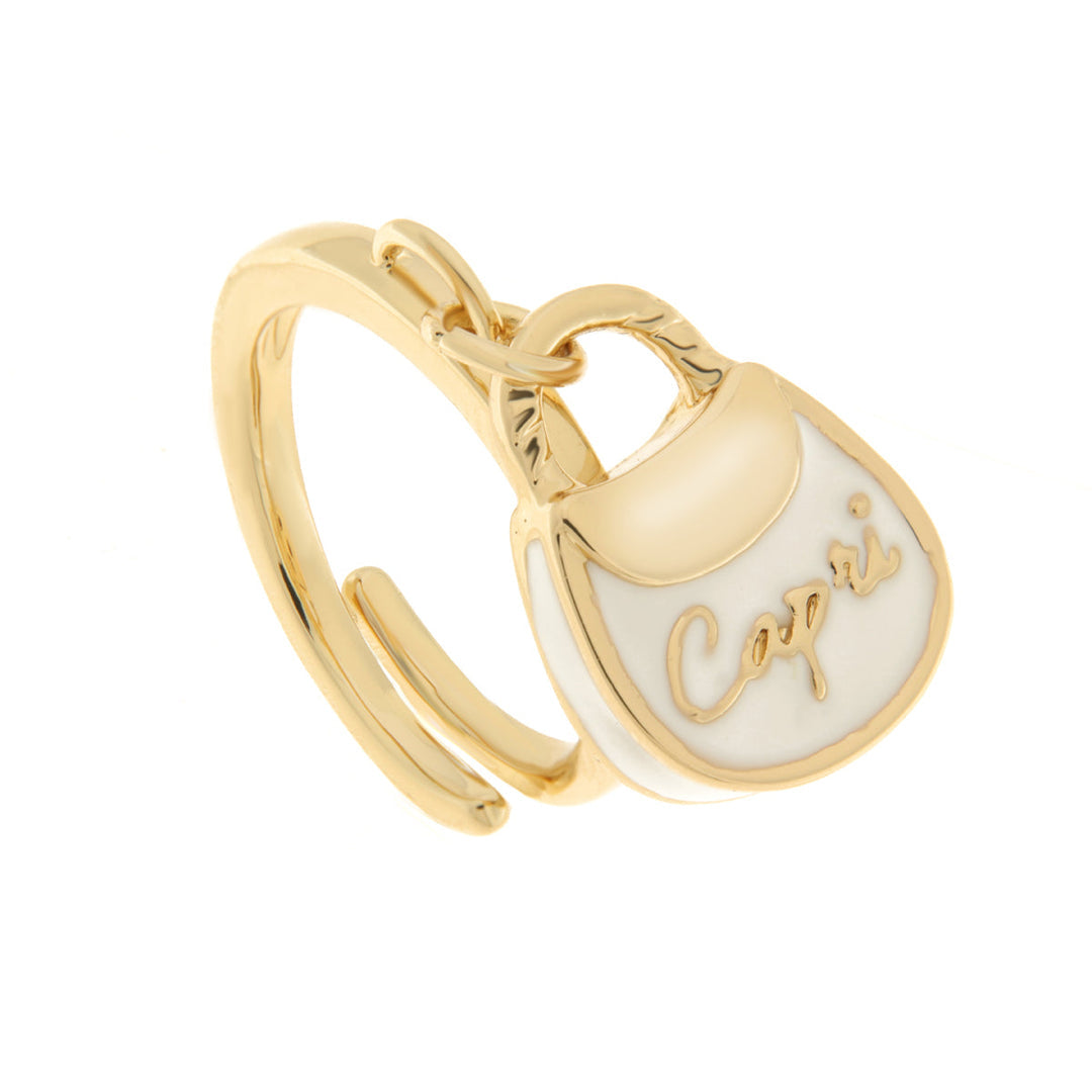 Anello in Metallo con borsa bianca scritta capri Amocapri