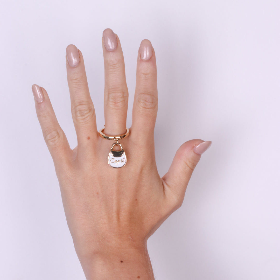 Anello in Metallo con borsa bianca scritta capri Amocapri