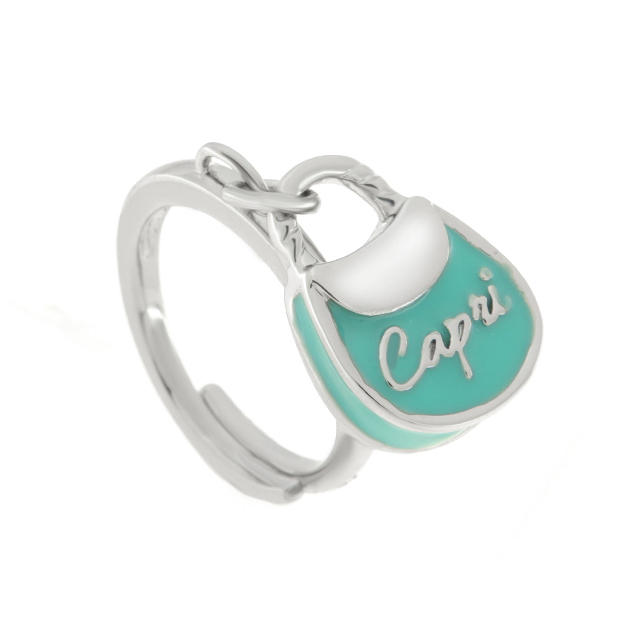 Anello in Metallo con borsa verde acqua scritta capri Amocapri