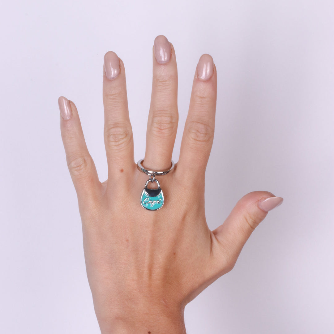 Anello in Metallo con borsa verde acqua scritta capri Amocapri