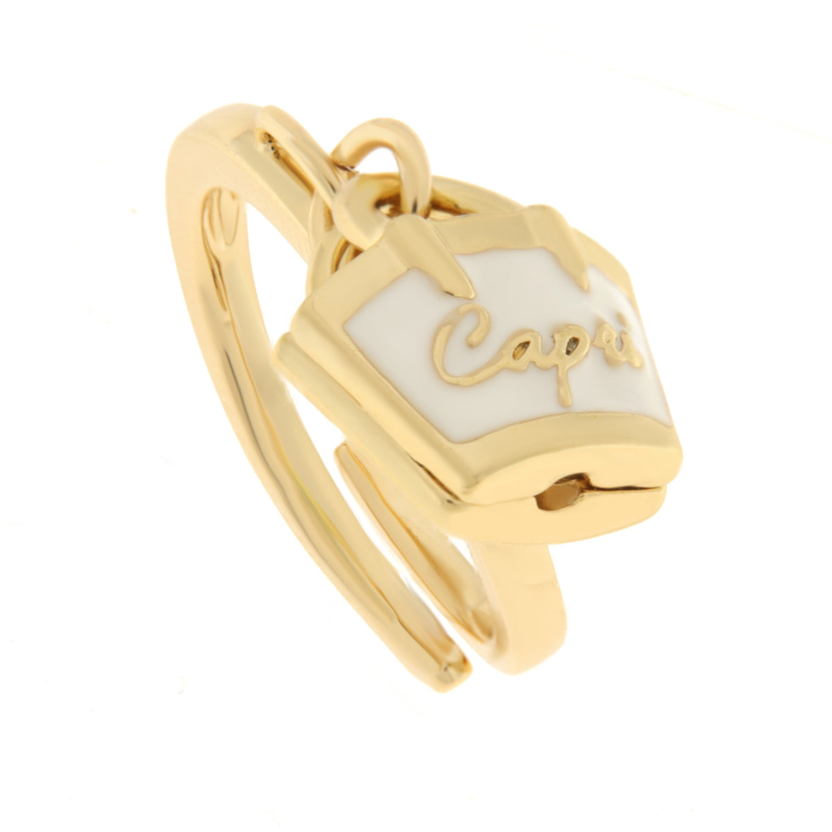 Anello in Metallo con borsa bianca scritta capri Amocapri