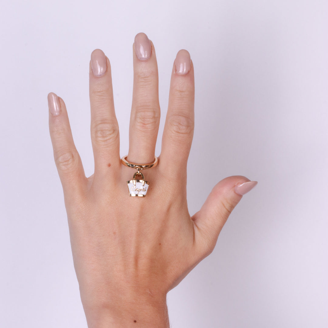 Anello in Metallo con borsa bianca scritta capri Amocapri