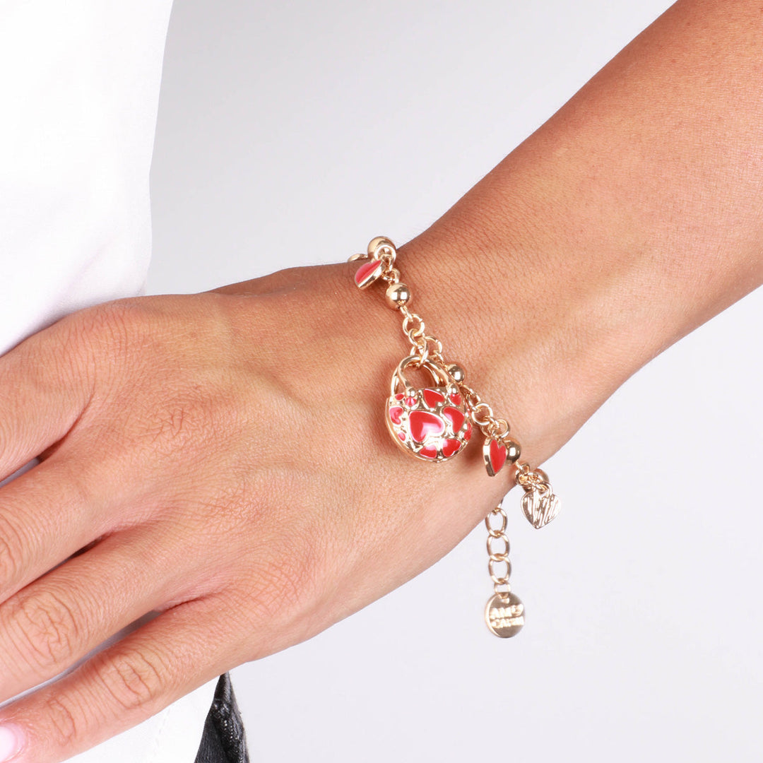 Bracciale in Metallo con borsetta impreziosita da cuori rossi Amocapri