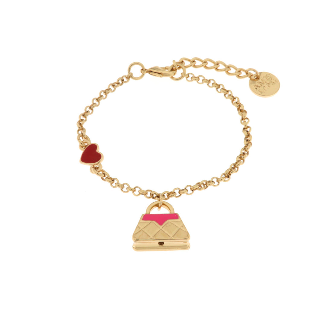 Bracciale in Metallo con borsa rosa e cuore rosso Amocapri