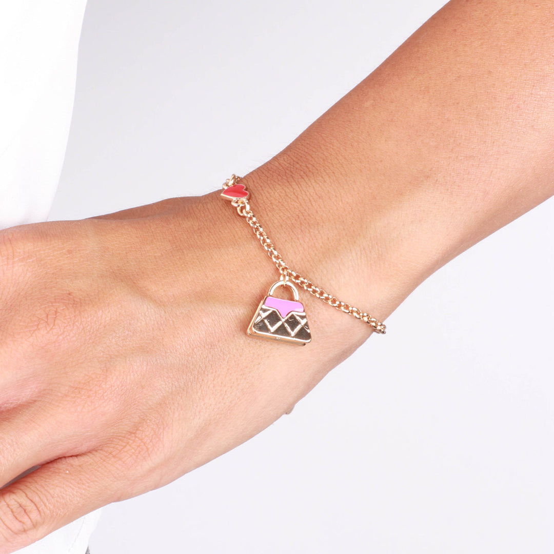 Bracciale in Metallo con borsa rosa e cuore rosso Amocapri
