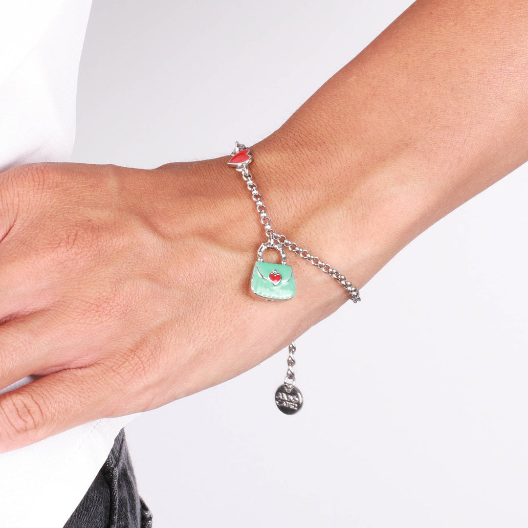 Bracciale in Metallo con borsa e cuori rossi Amocapri