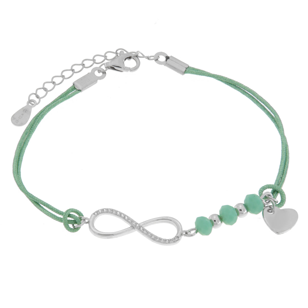 Bracciale in Argento 925 cordino verde con infinito