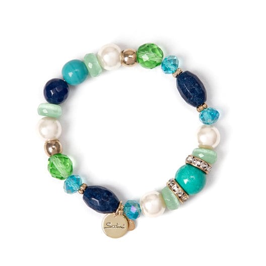 Bracciale elastico perle, perline, boule e anellini Sirens - Blu