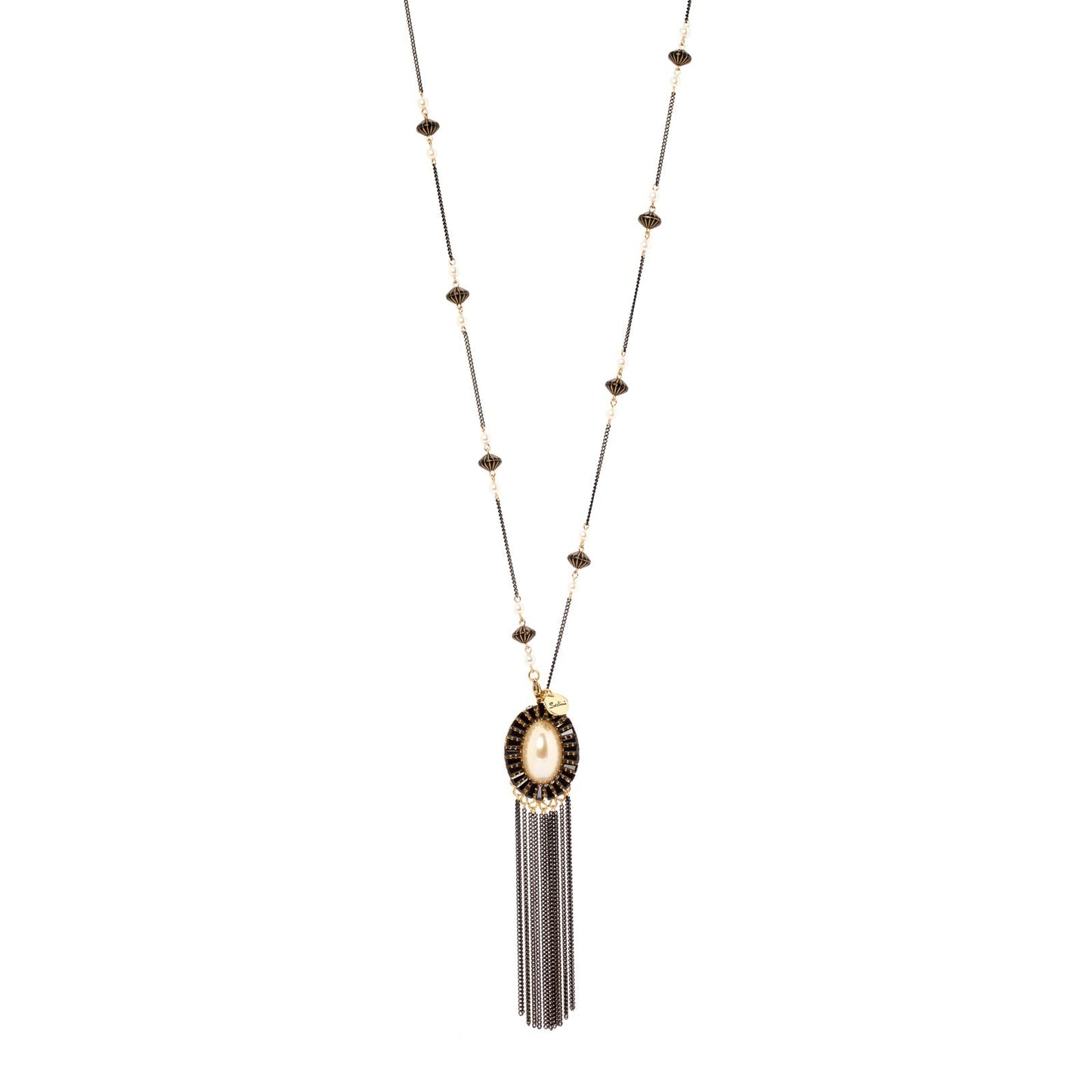 Collana lunga ciondolo nappina Amytis - Bianco e nero