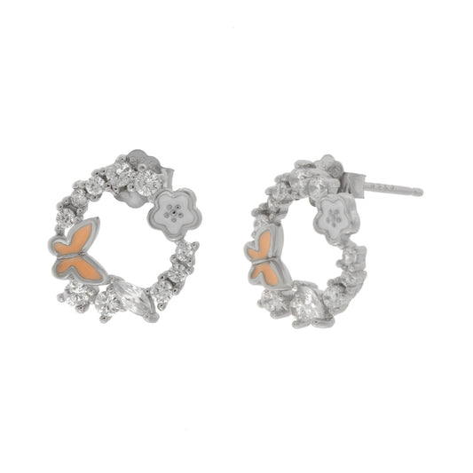 Orecchini in Argento 925 a cerchio con farfalla e zirconi