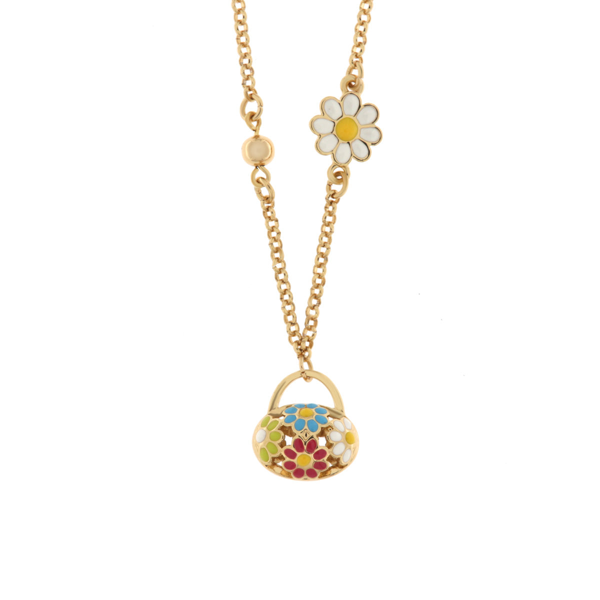 Collana in Metallo con borsetta impreziosita da fiori colorati