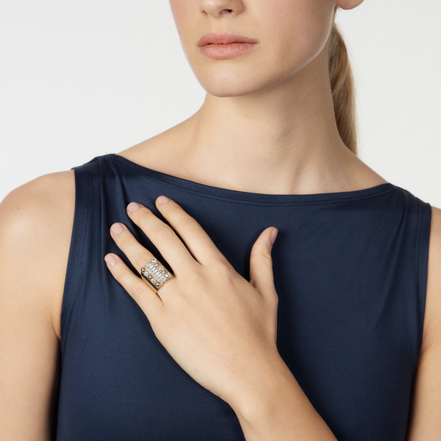 Anello con cristallo Babilonia - Oro e bianco