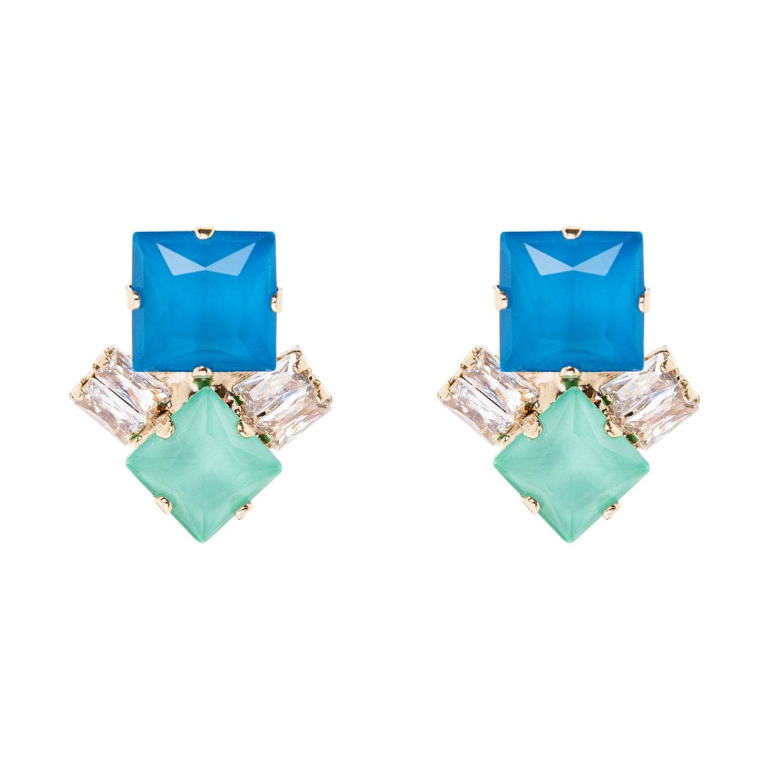 Orecchini con due cristalli e coppie di zirconi Sirens - Blu