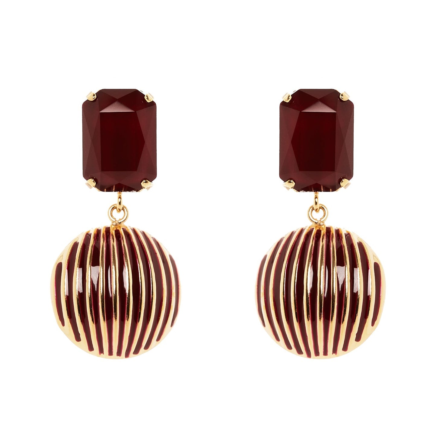 Orecchini ottagonale e semisfera Malena - Rosso