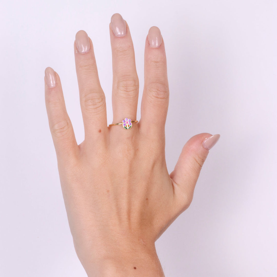 Anello in Argento 925 con fiore viola