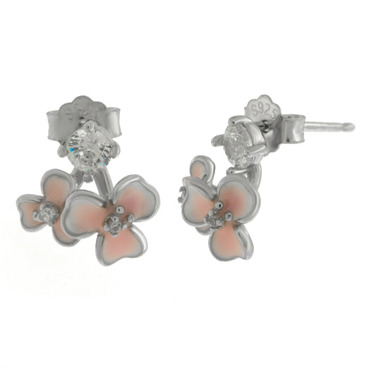 Orecchini in Argento 925 con fiori rosa a lobo