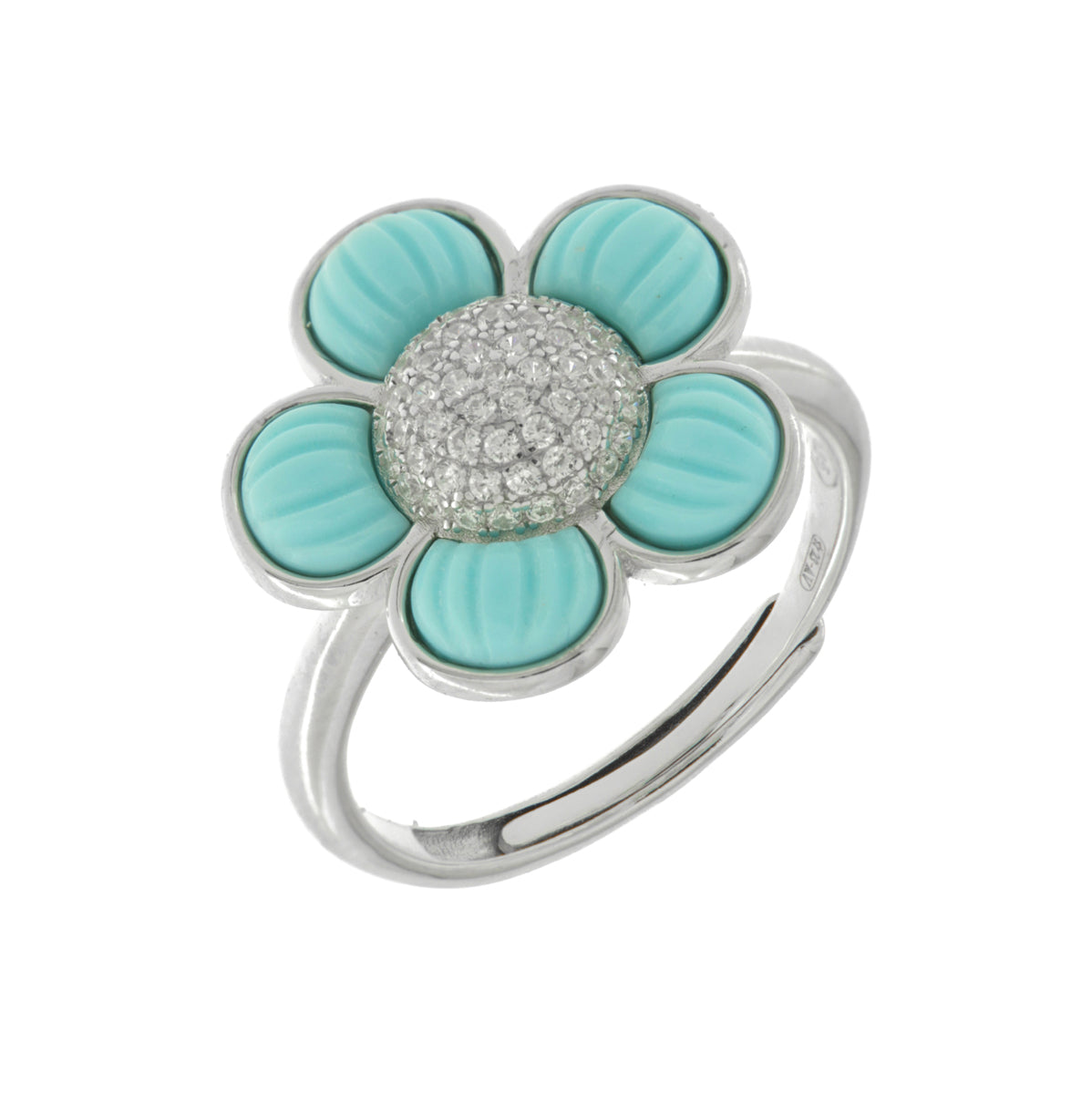 Anello in Argento 925 fiore turchese e zirconi