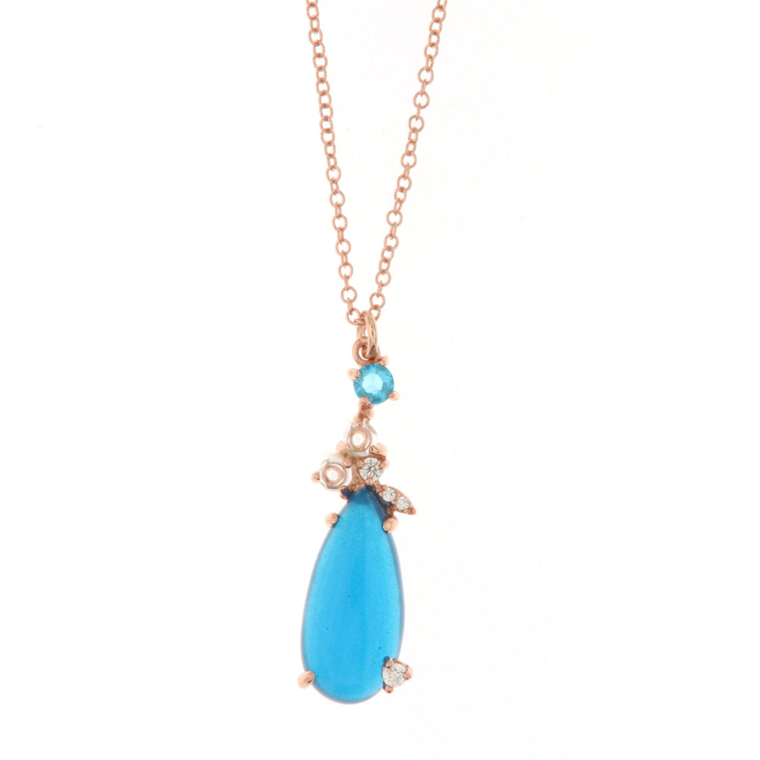 Collana in Argento 925 con pendente a goccia e zirconi blu