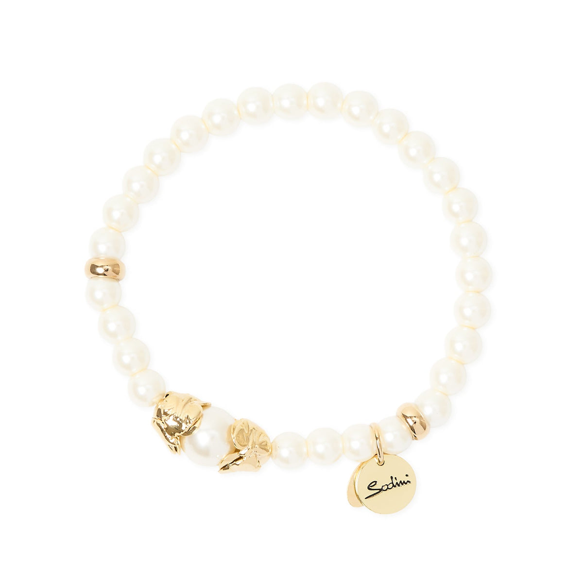 Bracciale elastico perle e perla abbracciata Daphne - Oro