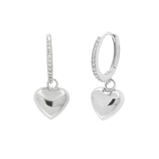 Orecchini in Argento 925 a cerchio con cuore pendente