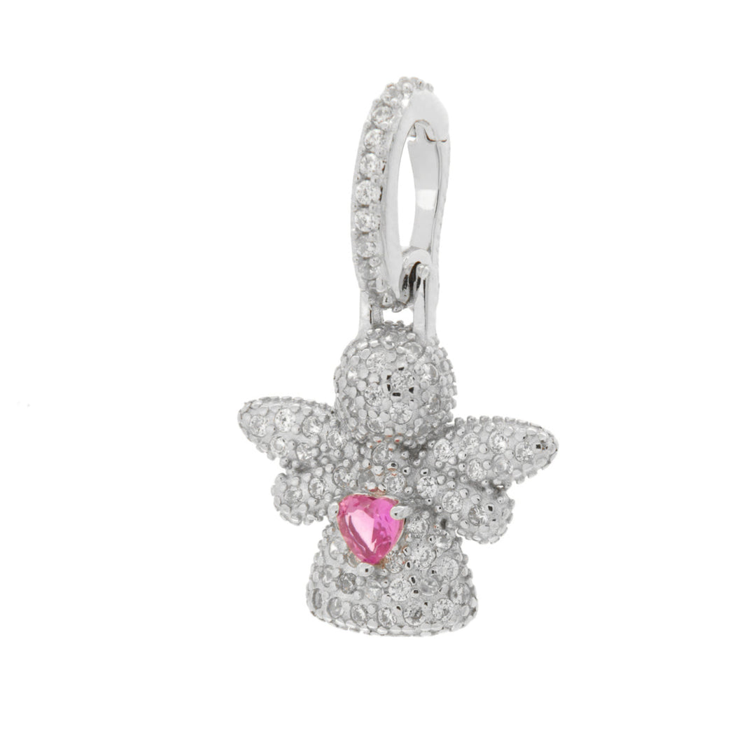 Ciondolo in Argento 925 con angelo e cuore rosa