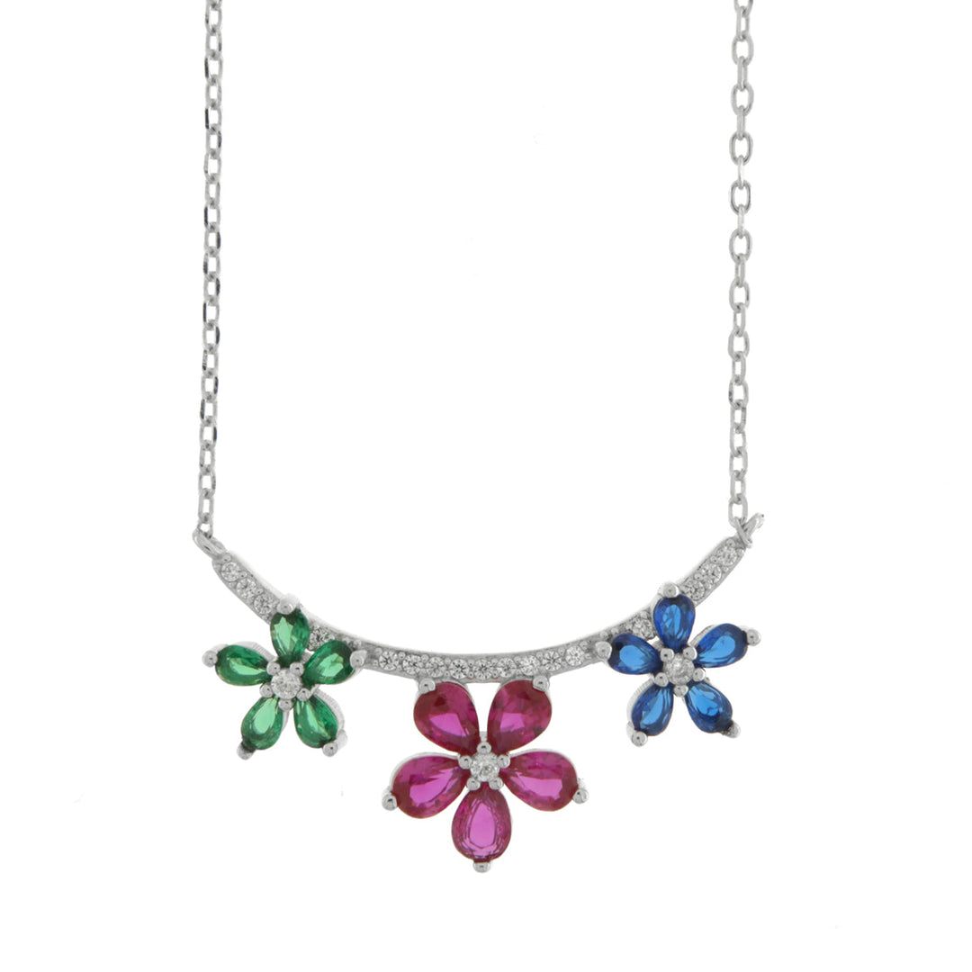 Collana in Argento 925 con tre fiori colorati